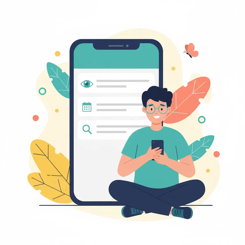 Patient happily using healthcare mobile app