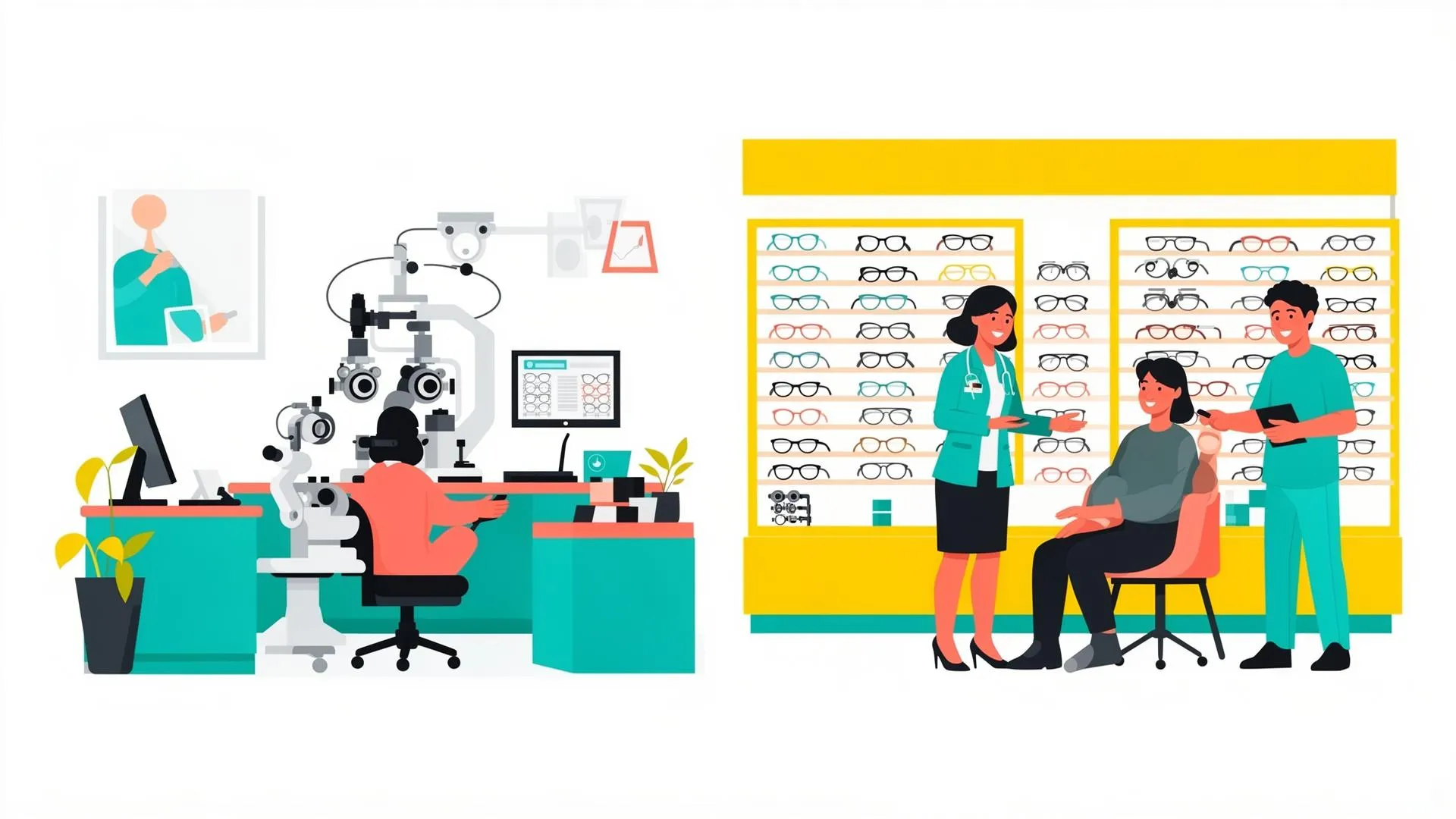 Complete optometry practice with exam room and optical display