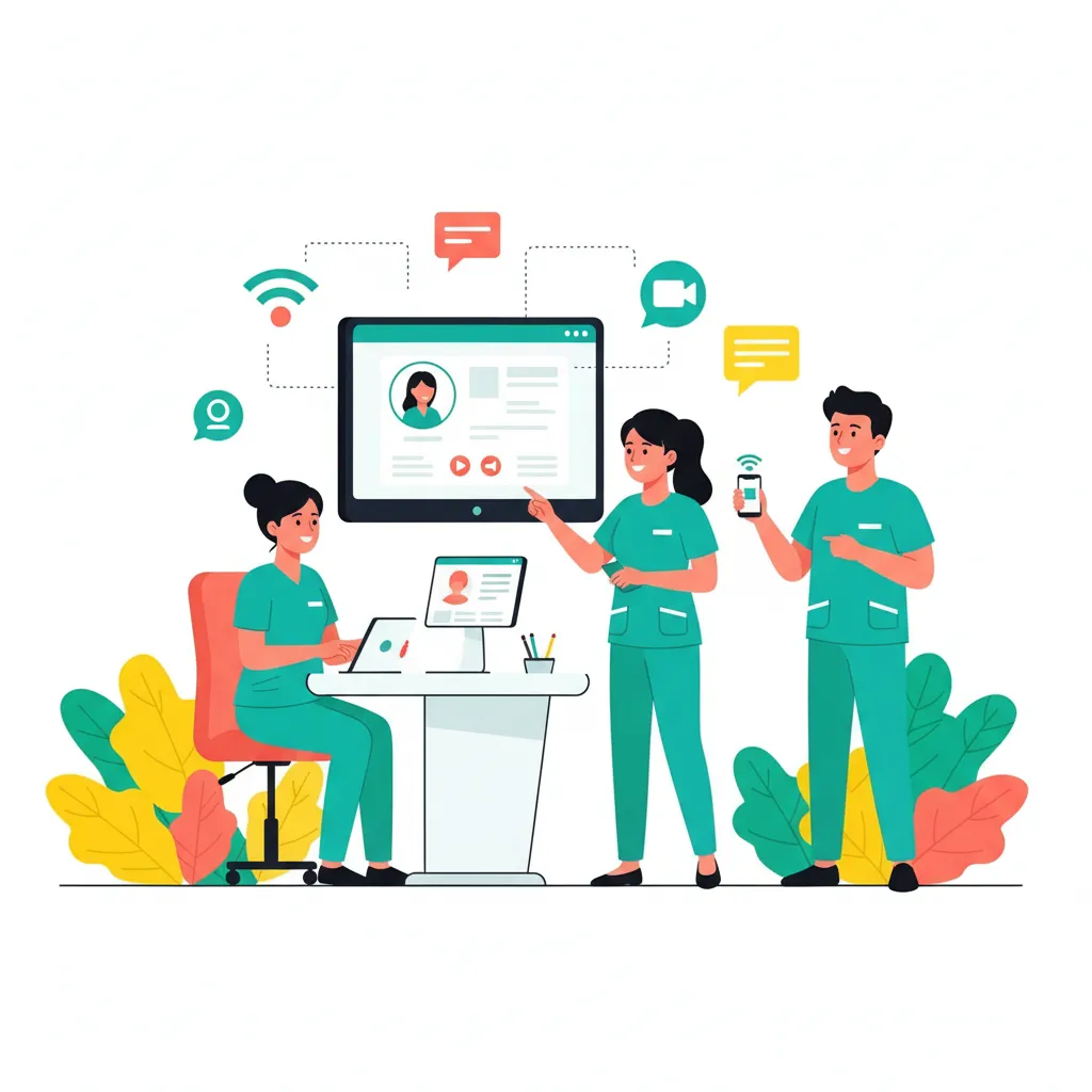 Optometry team using modern communication technology